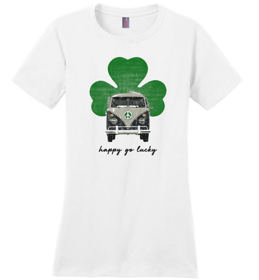 Hippie Van Go Lucky T-shirts Heyjude Shoppe Ladies Crew Tee White XS