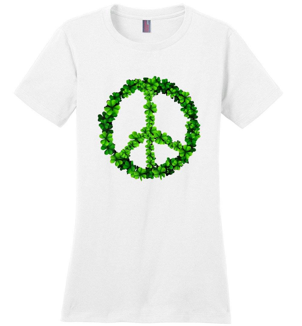 Shamrock Peace Sign T-shirts Heyjude Shoppe Ladies Crew Tee White XS