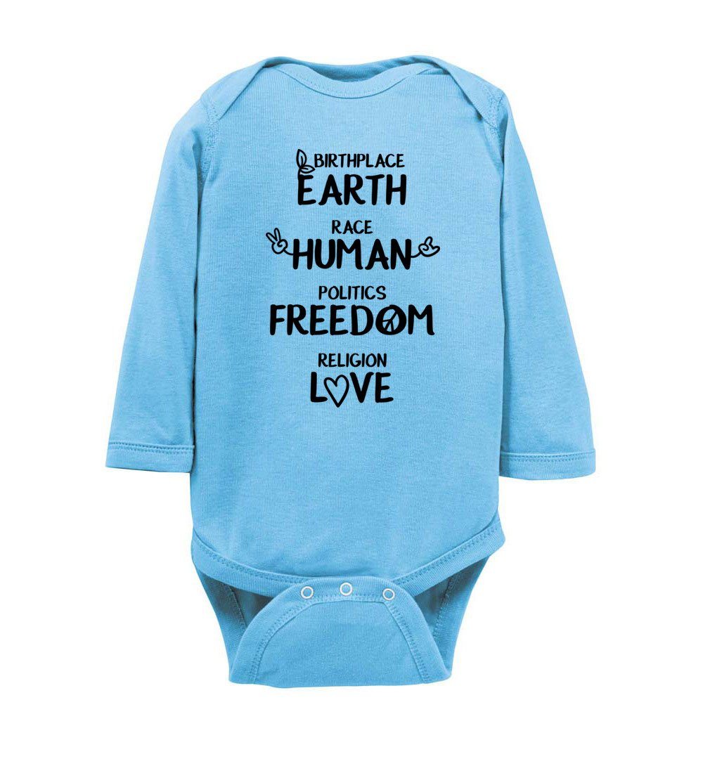Freedom - Love - Infant Bodysuits Heyjude Shoppe LS Onesie Light Blue NB