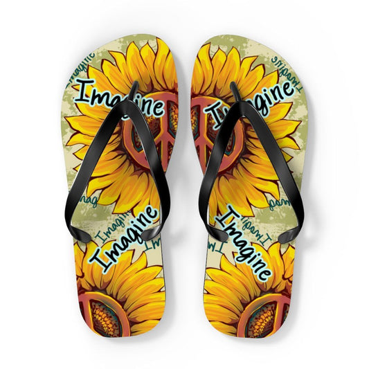 Imagine - Sunflower - Unisex FlipFlops Shoes Printify XL Black 