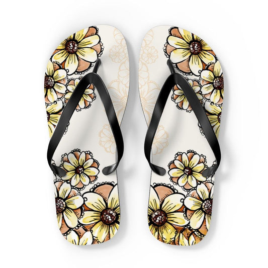 Boho Flowers Unisex Flip-Flops Shoes Printify XL Black