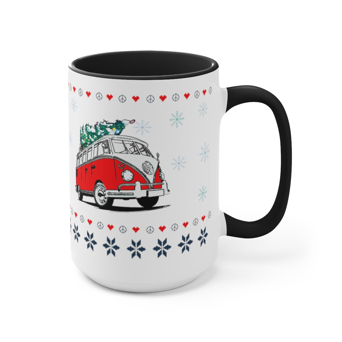 Holiday Hippie Van Two-Tone Coffee Mugs, 15oz