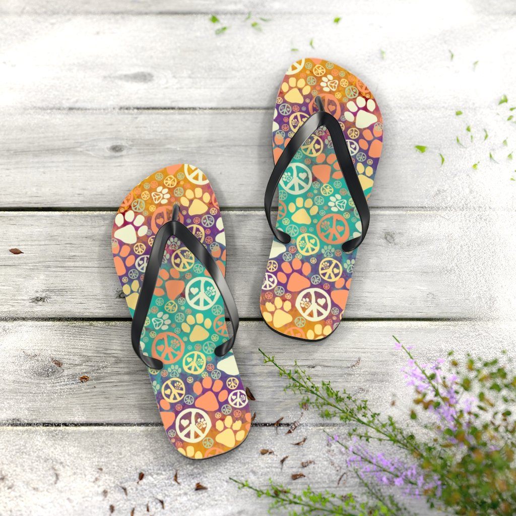 Peace Signs And Paws Unisex Flip Flops Shoes Printify 