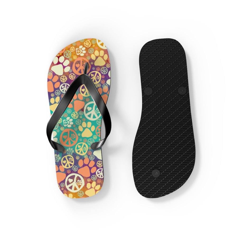 Peace Signs And Paws Unisex Flip Flops Shoes Printify 