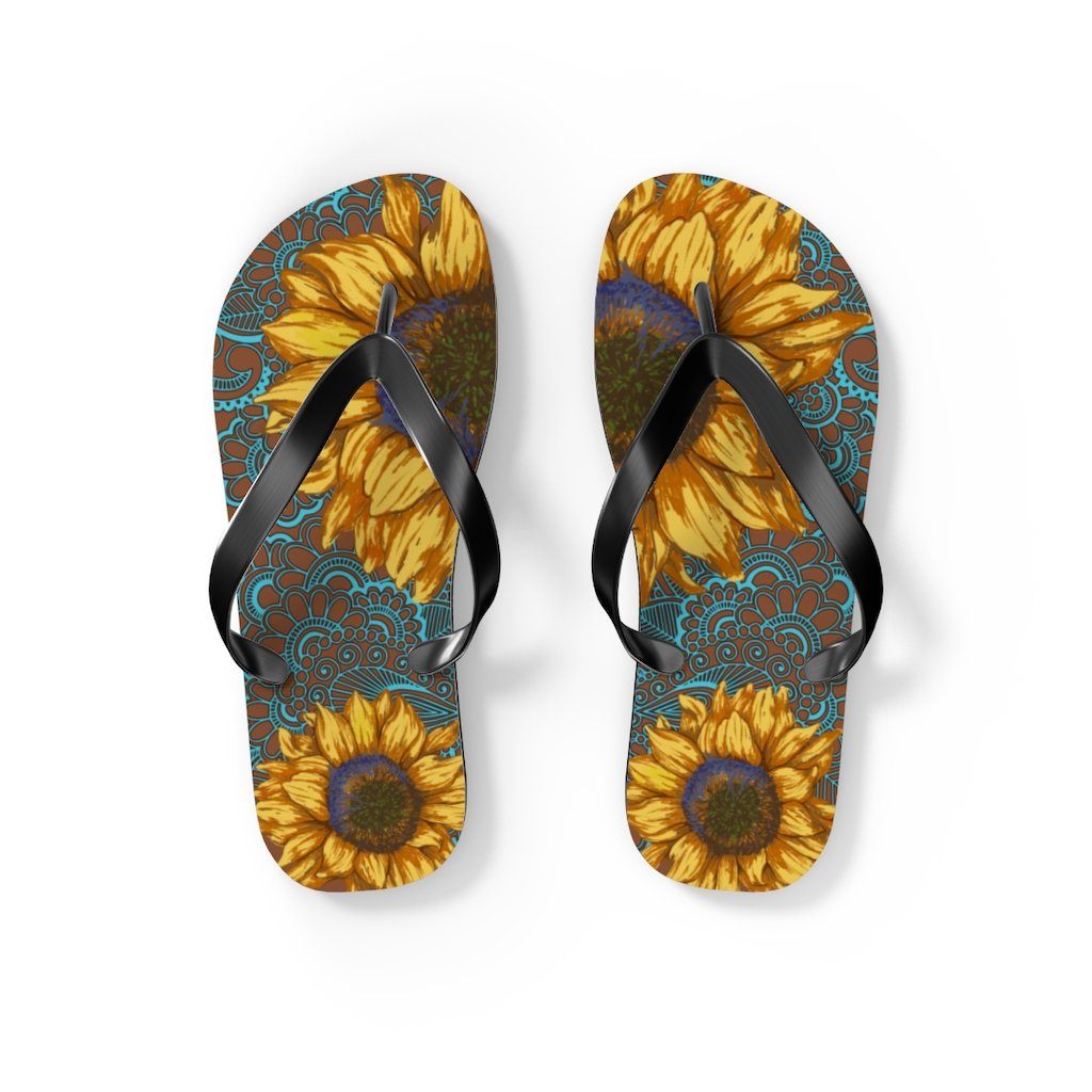 Sunflower Flip Flops Shoes Printify S Black 