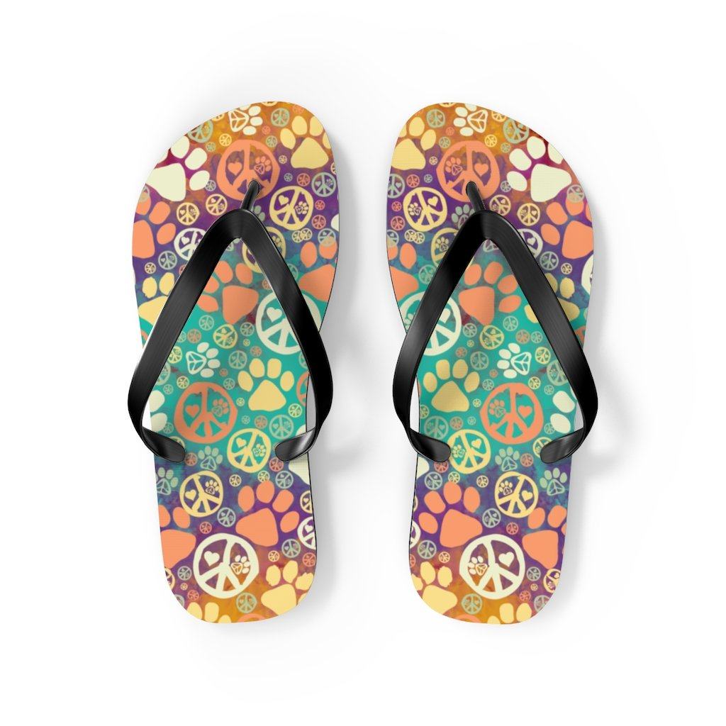 Peace Signs And Paws Unisex Flip Flops Shoes Printify M Black 