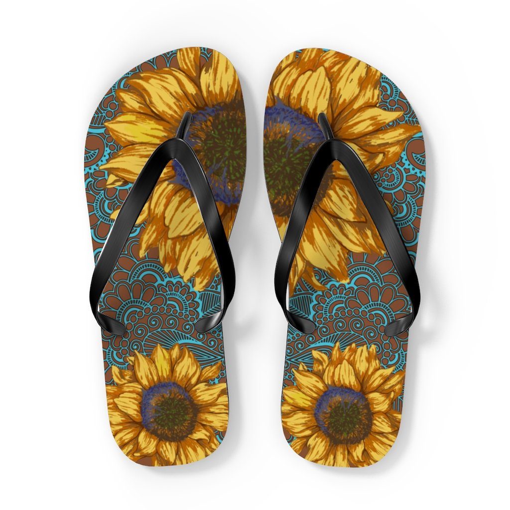 Sunflower Flip Flops Shoes Printify XL Black 