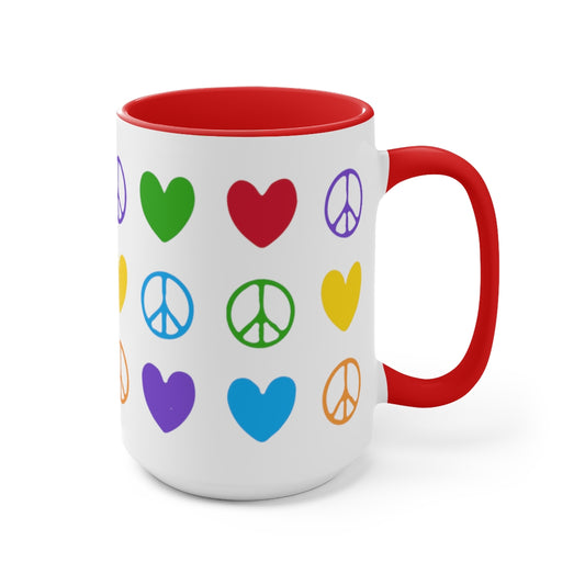 Peace And Love Two-Tone Coffee Mugs, 15oz