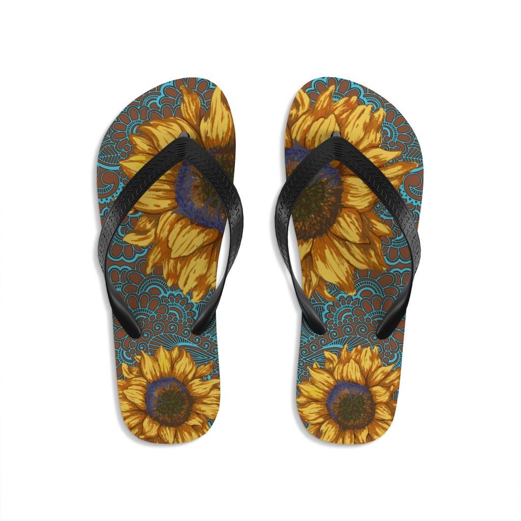 Sunflower Unisex Flip-Flops Shoes Printify Large 