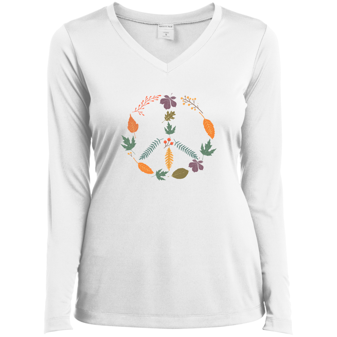 Fall Peace Sign - Ladies’ Long Sleeve Performance V-Neck Tee