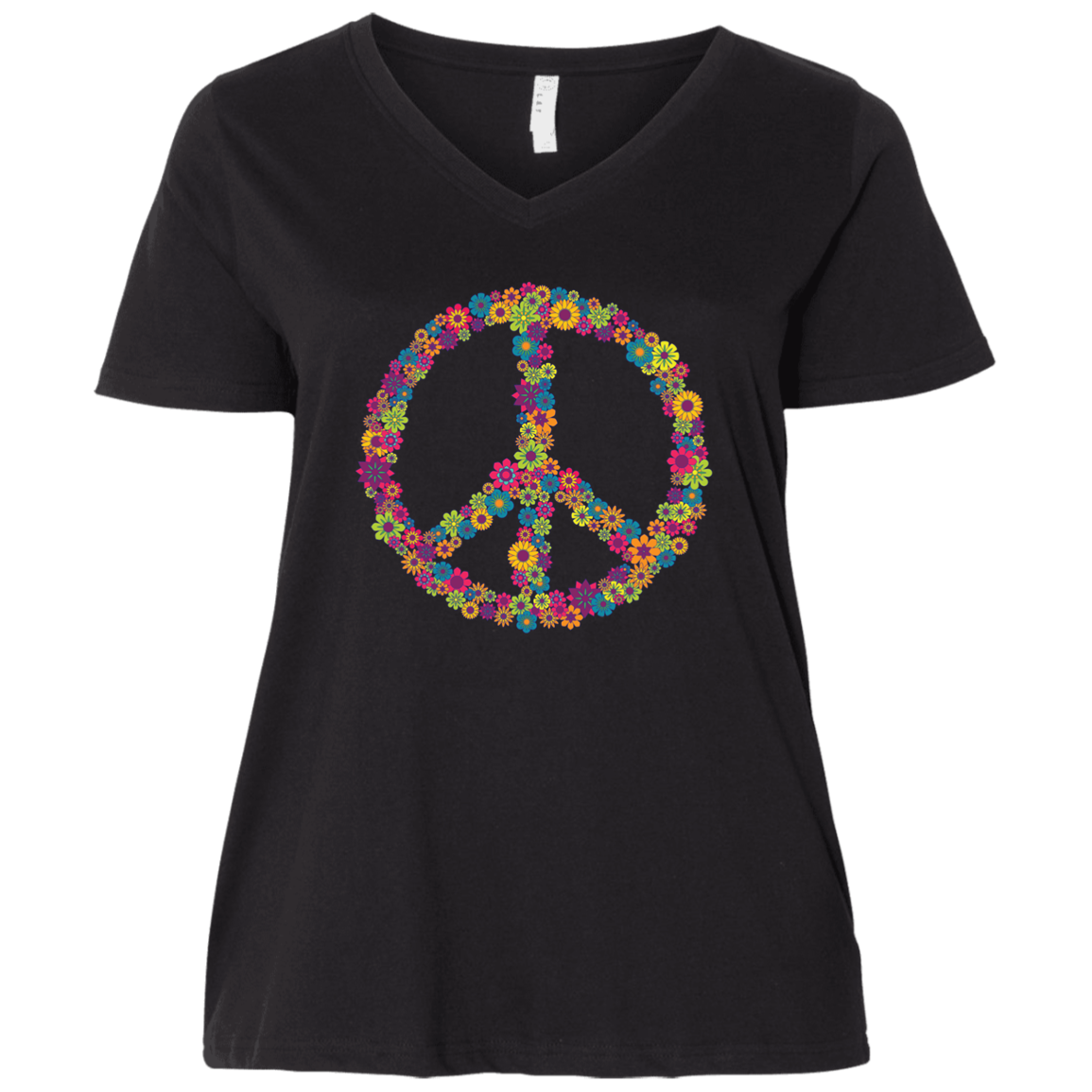Hippie Peace Sign  Ladies' Curvy V-Neck T-Shirt