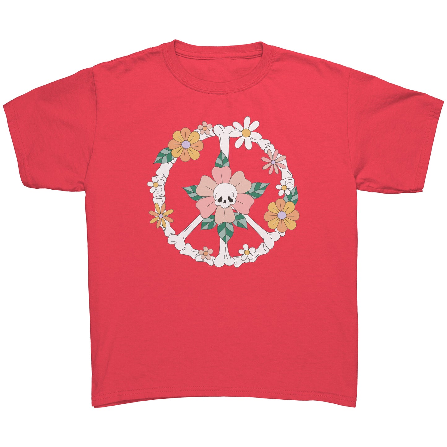 Skeleton Floral Cute Peace Sign Youth Shirt