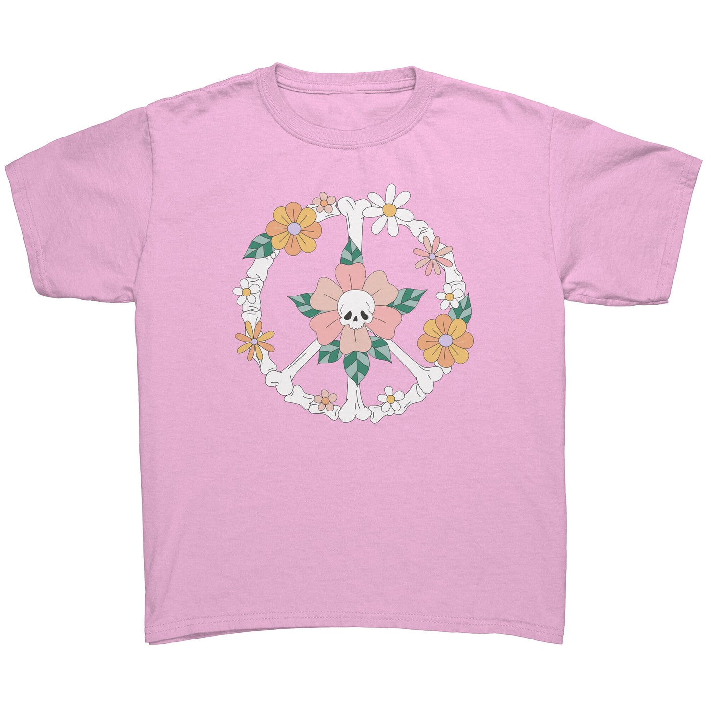 Skeleton Floral Cute Peace Sign Youth Shirt