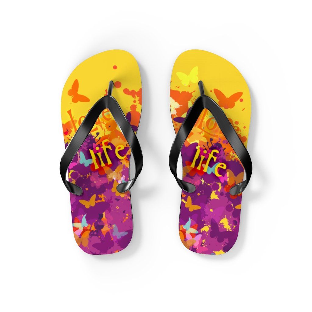 Love Life Unisex Flip-Flops Shoes Printify S Black 