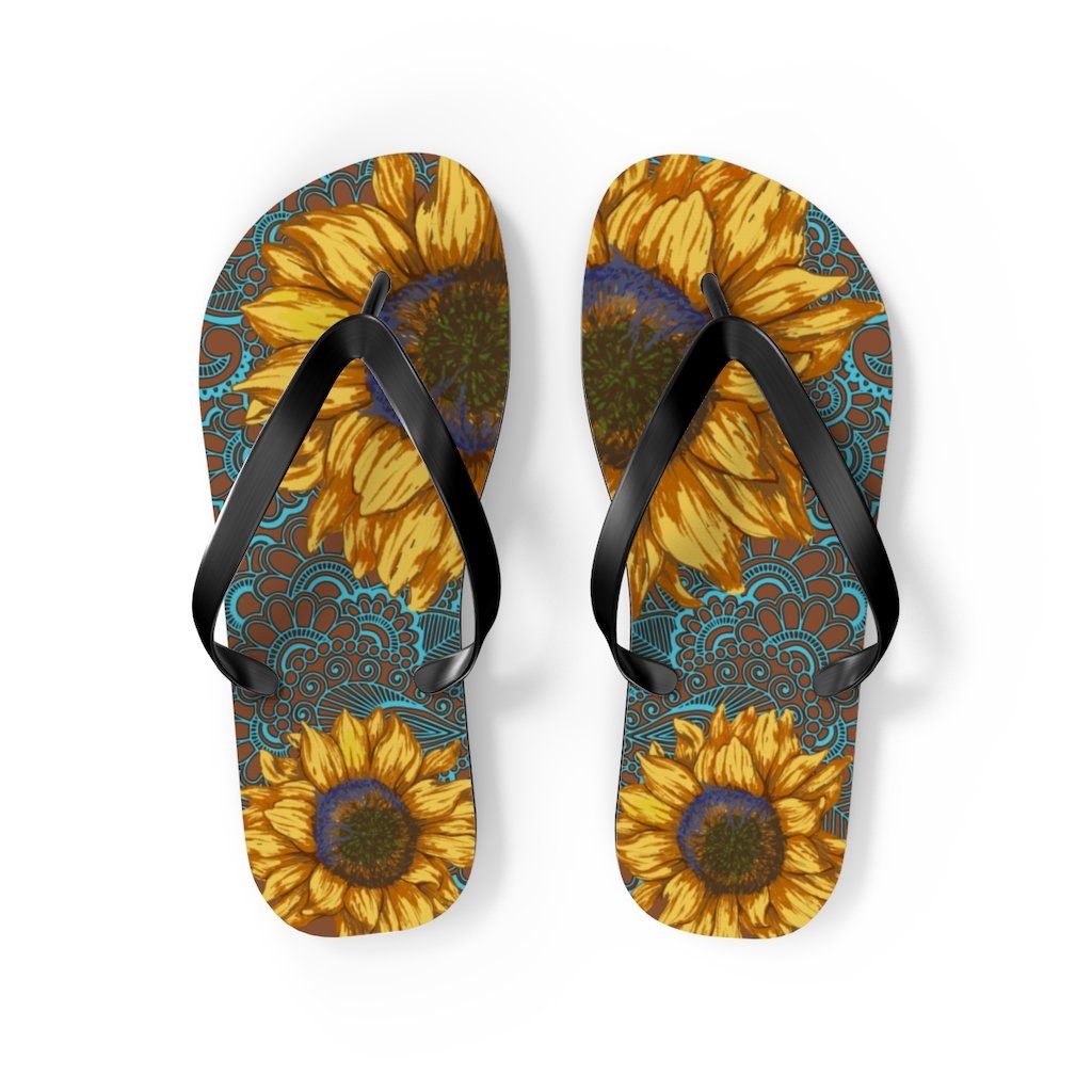 Sunflower Flip Flops Shoes Printify M Black 