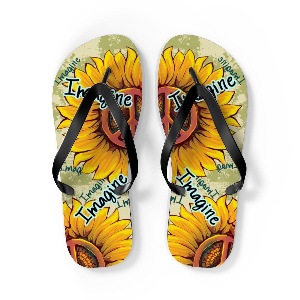 Imagine - Sunflower - Unisex FlipFlops Shoes Printify L Black 