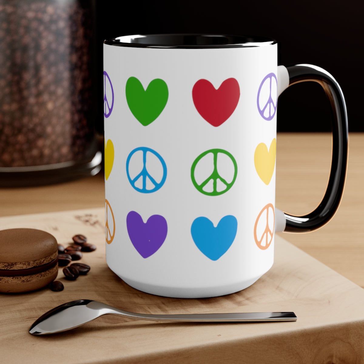 Peace And Love Two-Tone Coffee Mugs, 15oz