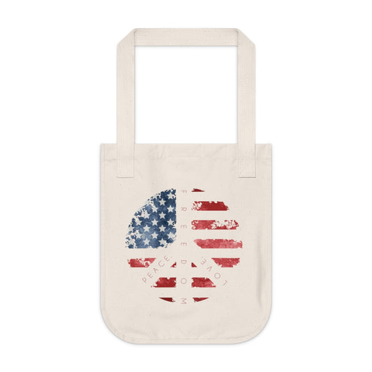 Peace Love Freedom Organic Canvas Tote Bag