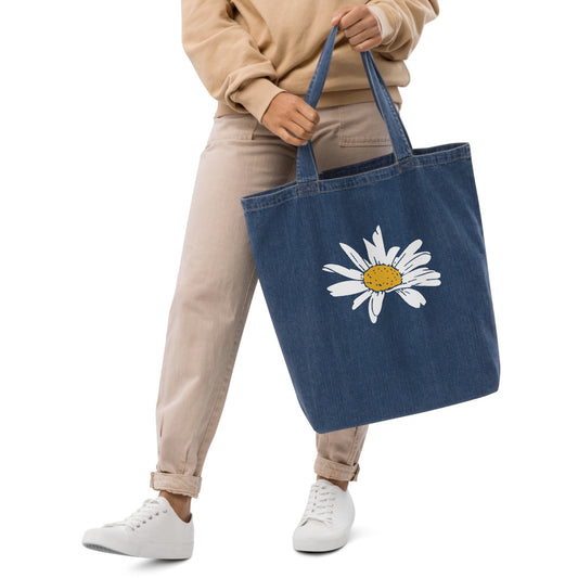 Daisy Printed Organic denim tote bag