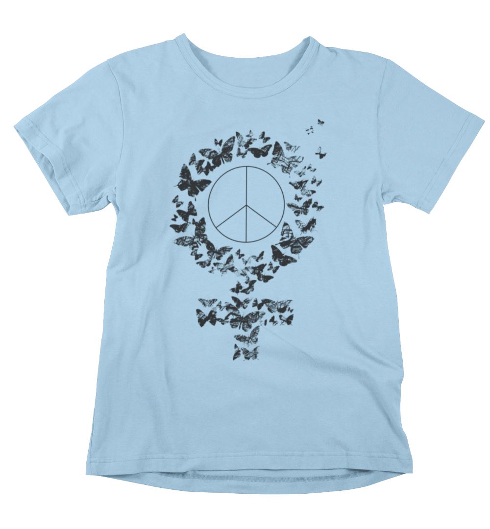 Peace Woman Unisex T-Shirts Heyjude Shoppe Light Blue S 