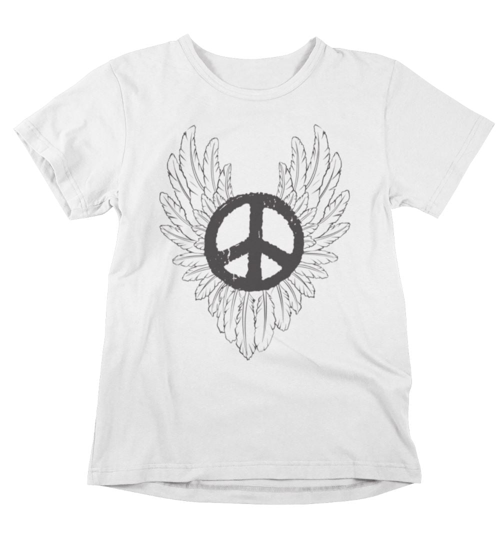 Peace Sign Wings Unisex T-Shirts Heyjude Shoppe White XS 