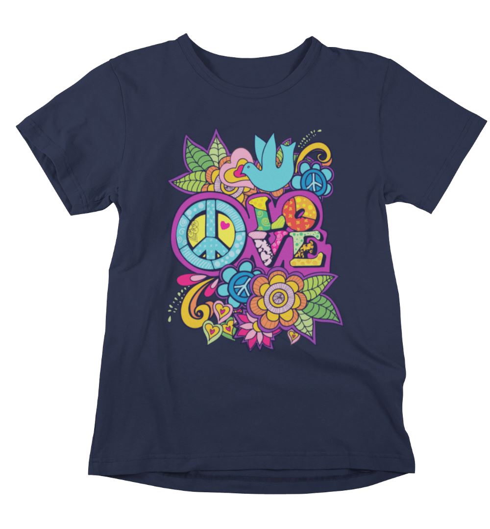 Peace Love Unisex T-Shirts Heyjude Shoppe Navy XS 