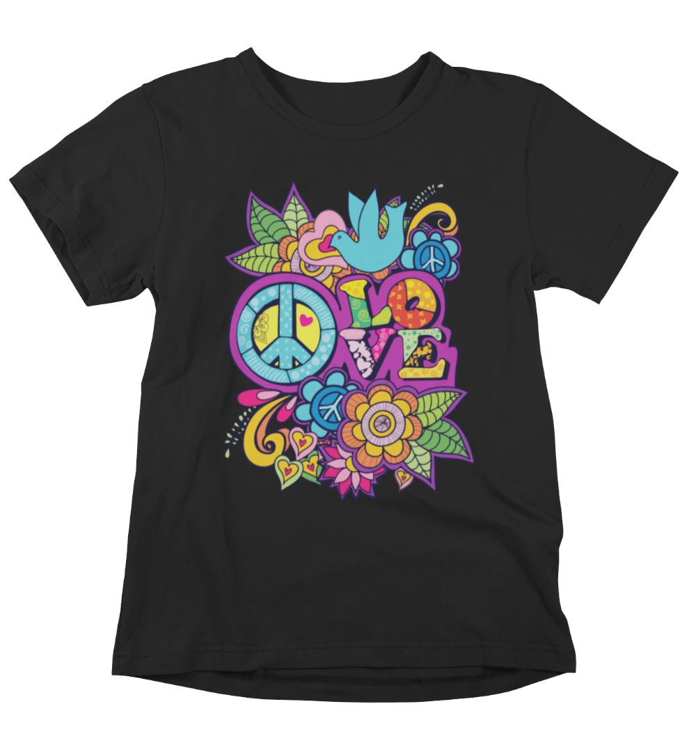 Peace Love Unisex T-Shirts Heyjude Shoppe Black XS 