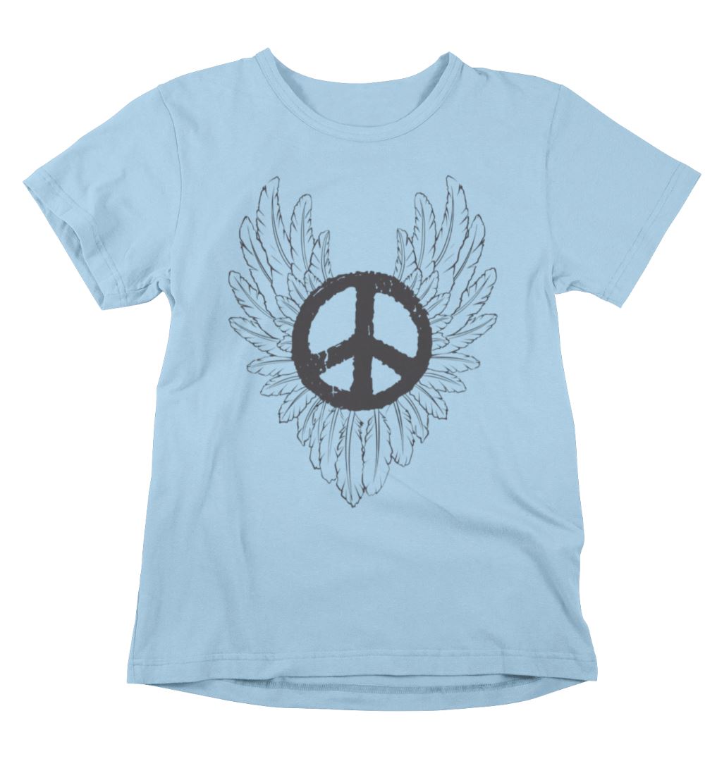 Peace Sign Wings Unisex T-Shirts Heyjude Shoppe Light Blue S 