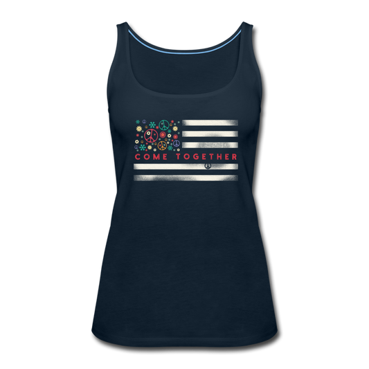 Come Together American Flag- Women’s Premium Tank Top - deep navy
