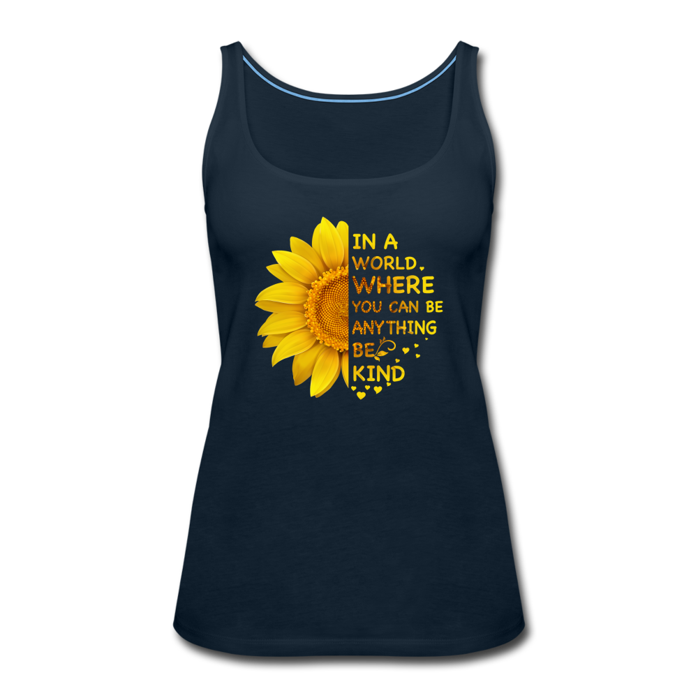 Be Kind Sunflower- Women’s Premium Tank Top - deep navy