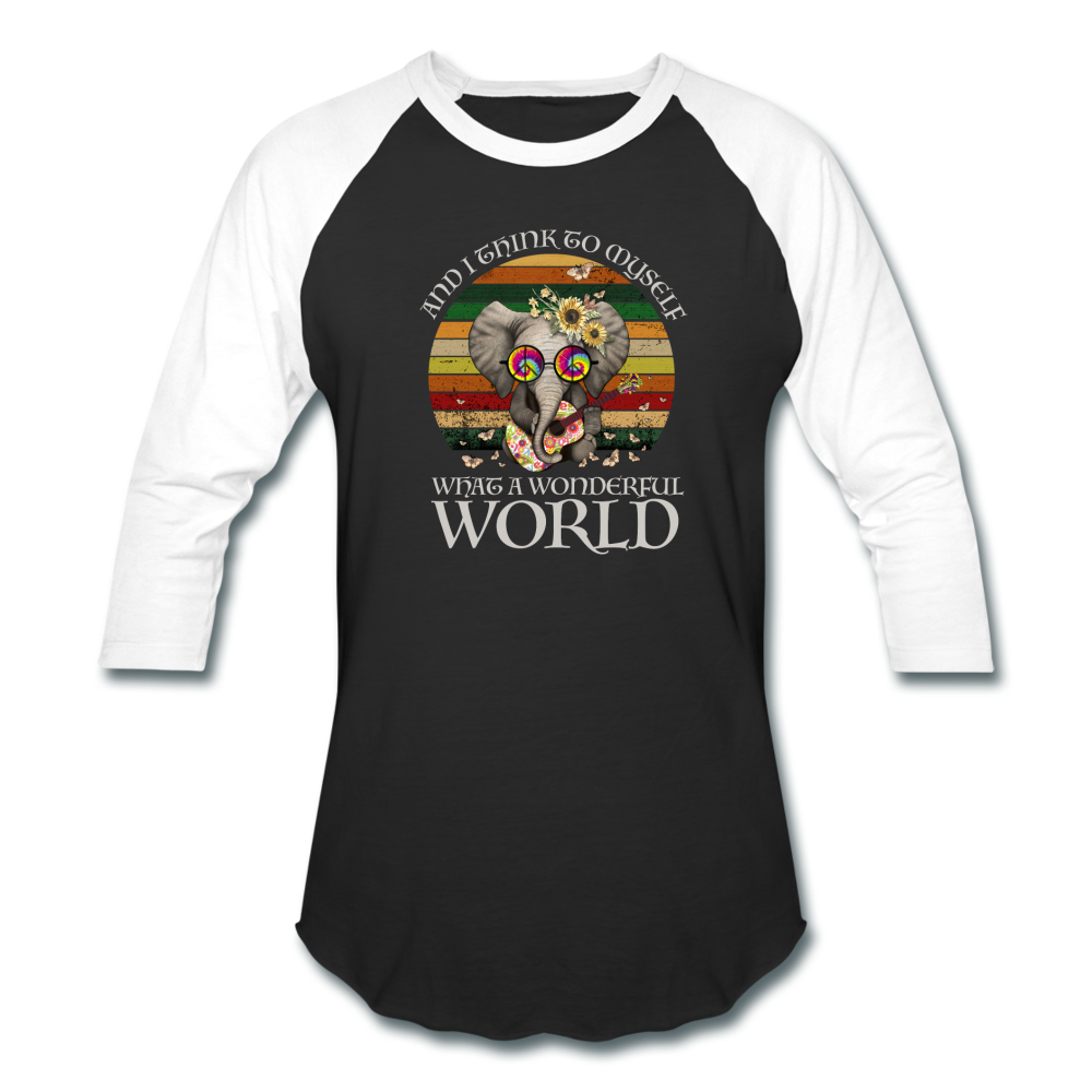 What A Wonderful World- Baseball T-Shirt - black/white