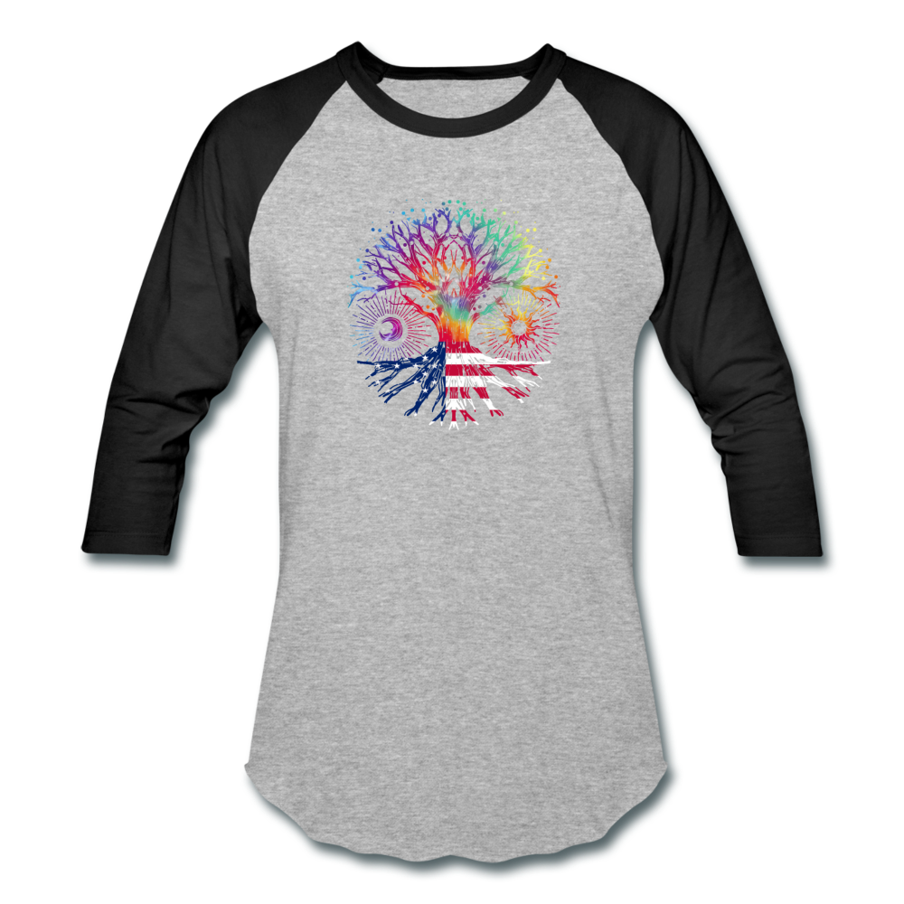 American Tie Dye Tree Of Life- Baseball T-Shirt - heather gray/black
