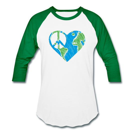 I Heart Peace- Baseball T-Shirt - white/kelly green