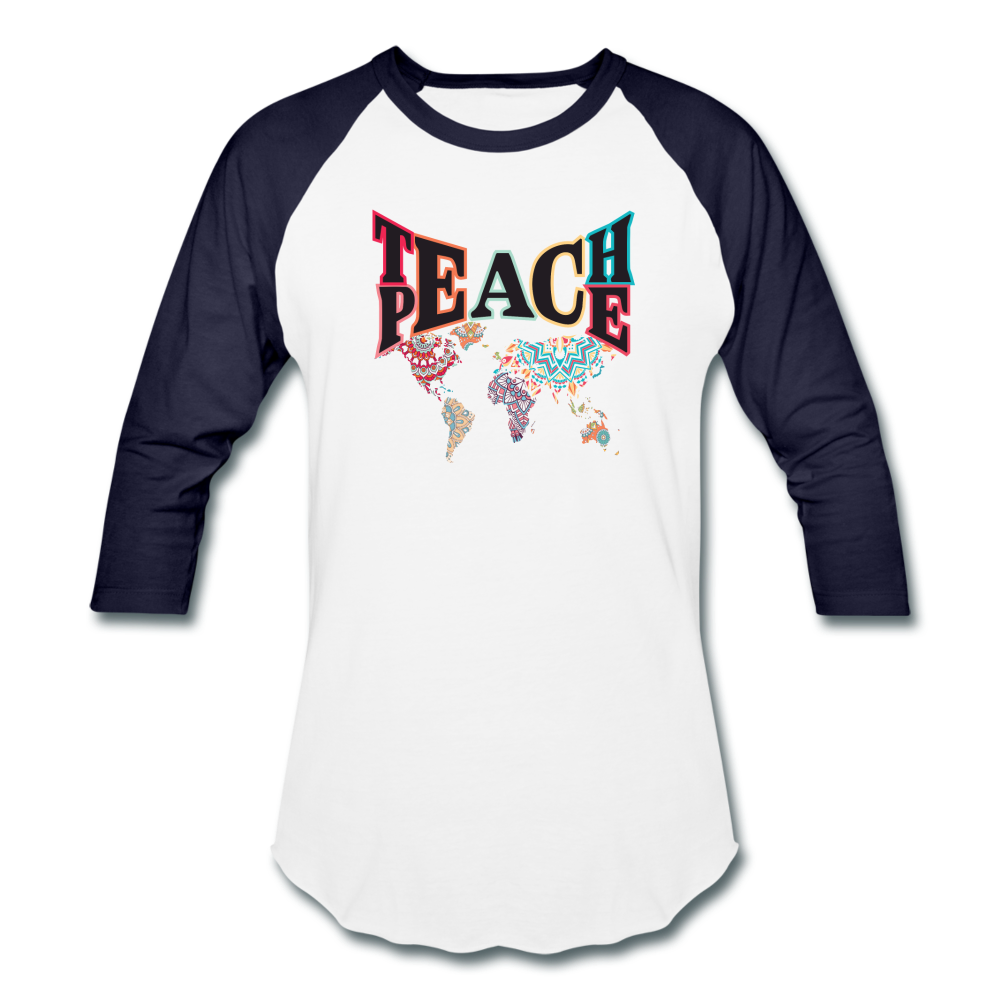 Teach Peace- Baseball T-Shirt - white/navy
