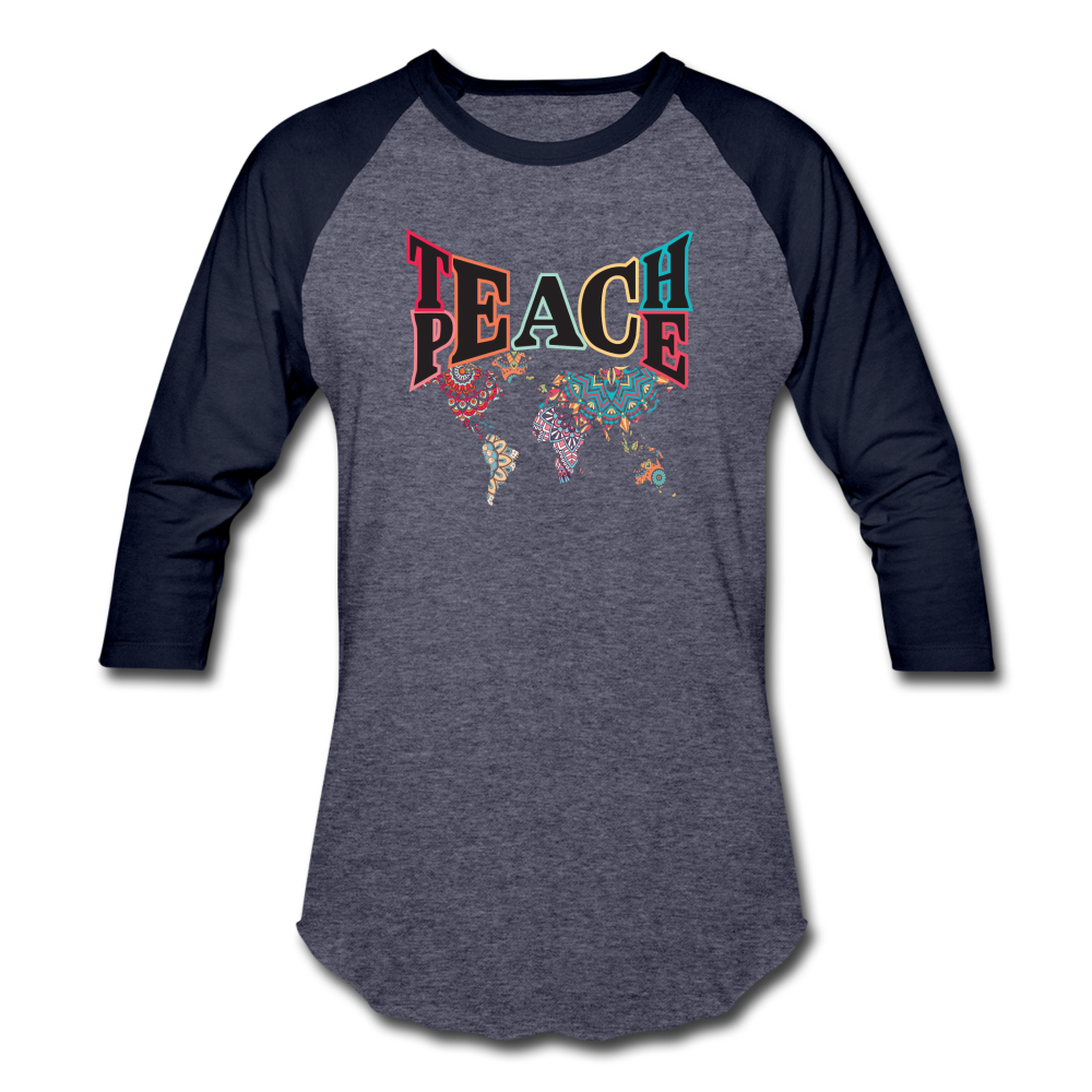 Teach Peace- Baseball T-Shirt - heather blue/navy