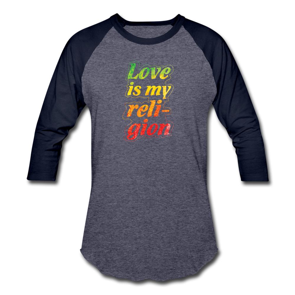 LOVE IS MY RELIGION- Baseball T-Shirt - heather blue/navy