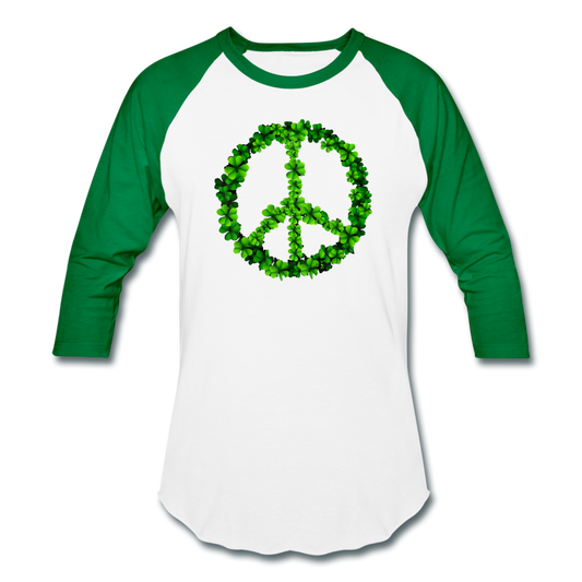 Shamrock Peace Sign- Baseball T-Shirt - white/kelly green