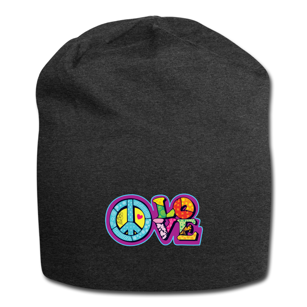 Peace & Love Jersey Beanie - charcoal gray