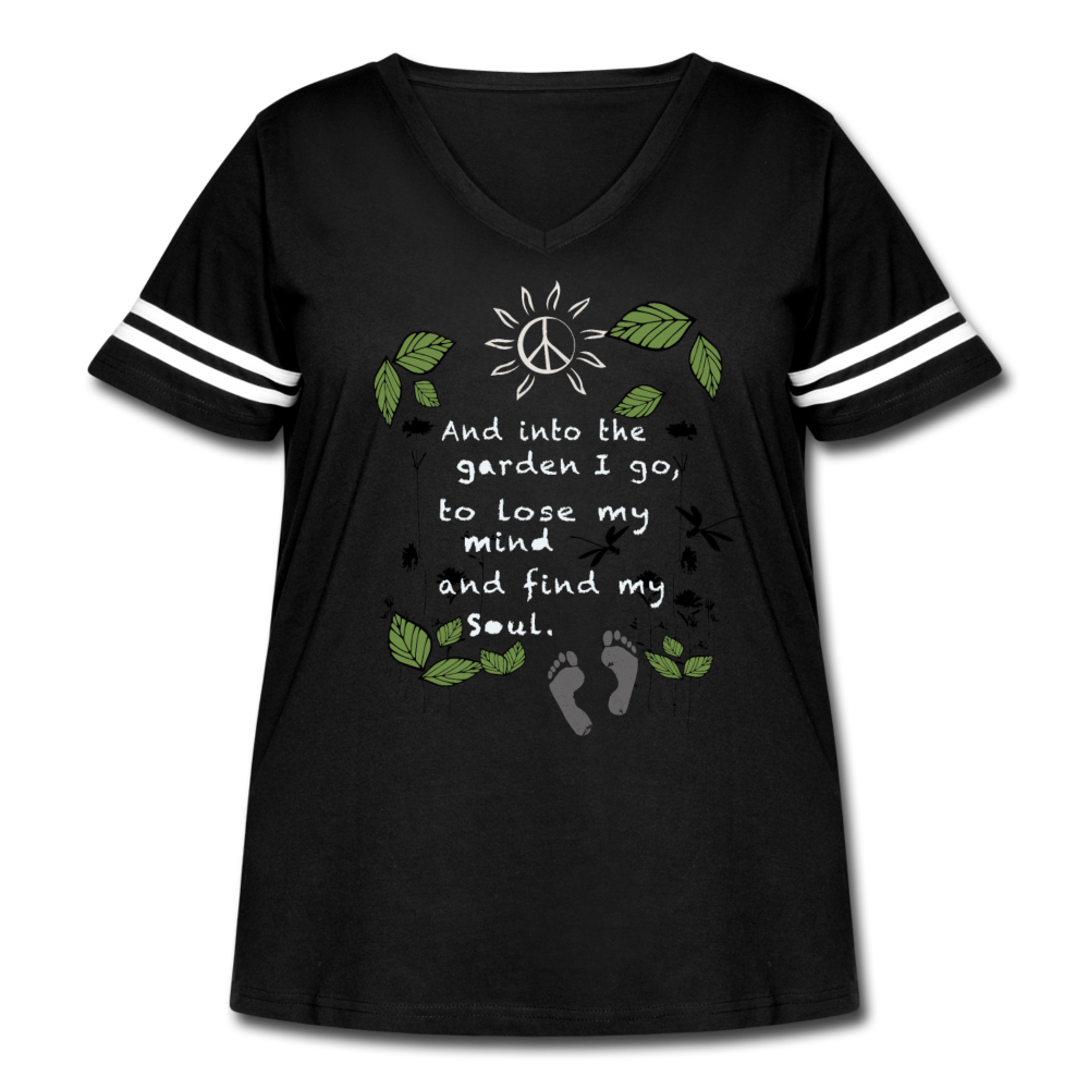 Into The Garden - Women's Curvy Vintage Vneck T-Shirt - black/white