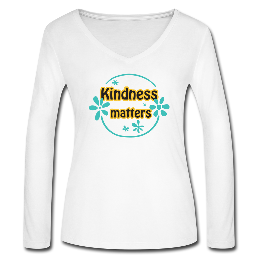Kindness Matters - Women’s Long Sleeve  V-Neck Flowy Tee - white