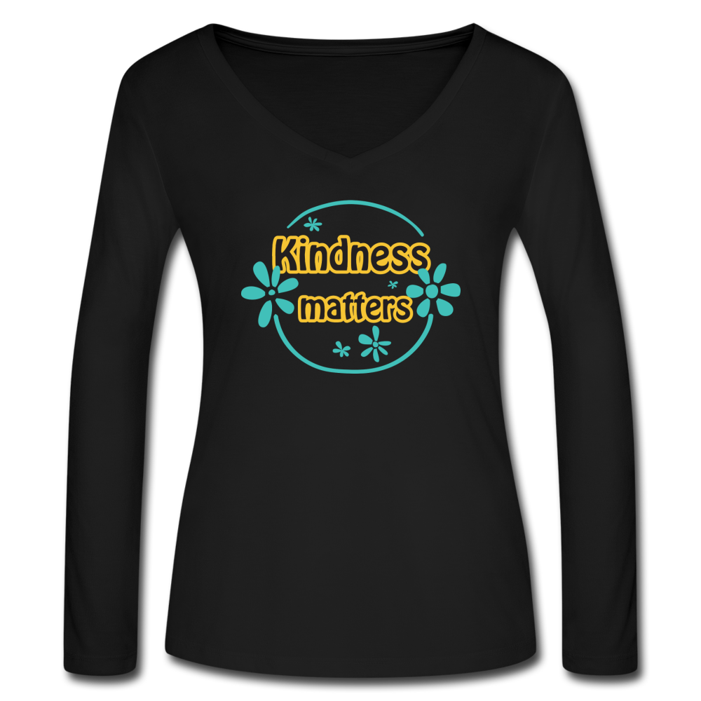 Kindness Matters - Women’s Long Sleeve  V-Neck Flowy Tee - black
