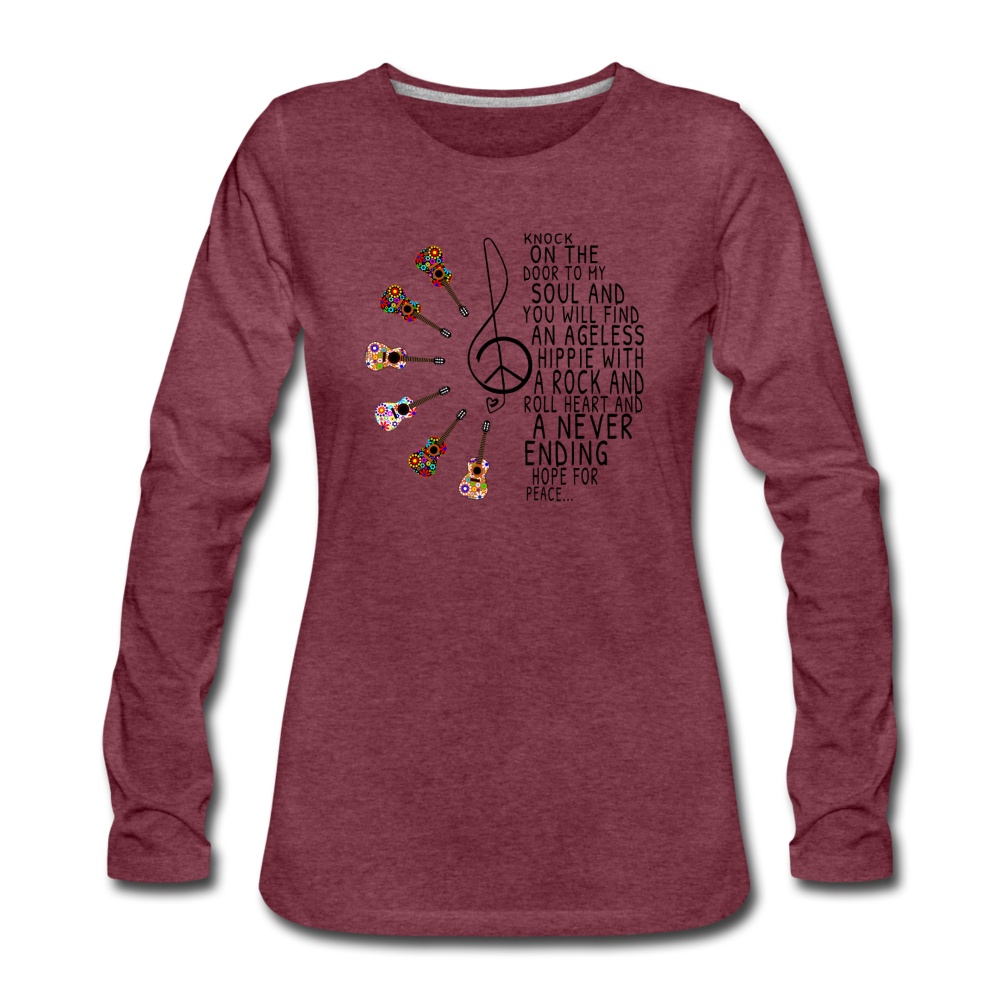 Hippie Soul - Rock n Roll Heart Women's Premium Long Sleeve T-Shirt - heather burgundy
