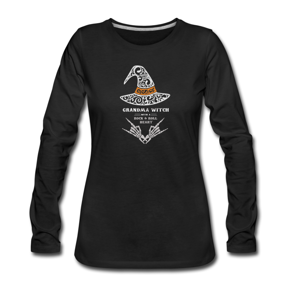 GRANDMA WITCH - ROCK N ROLL HEART- Women's Premium Long Sleeve T-Shirt - black