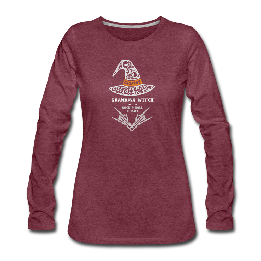 GRANDMA WITCH - ROCK N ROLL HEART- Women's Premium Long Sleeve T-Shirt - heather burgundy