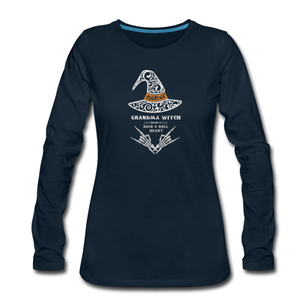 GRANDMA WITCH - ROCK N ROLL HEART- Women's Premium Long Sleeve T-Shirt - deep navy