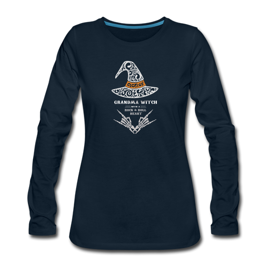 GRANDMA WITCH - ROCK N ROLL HEART- Women's Premium Long Sleeve T-Shirt - deep navy