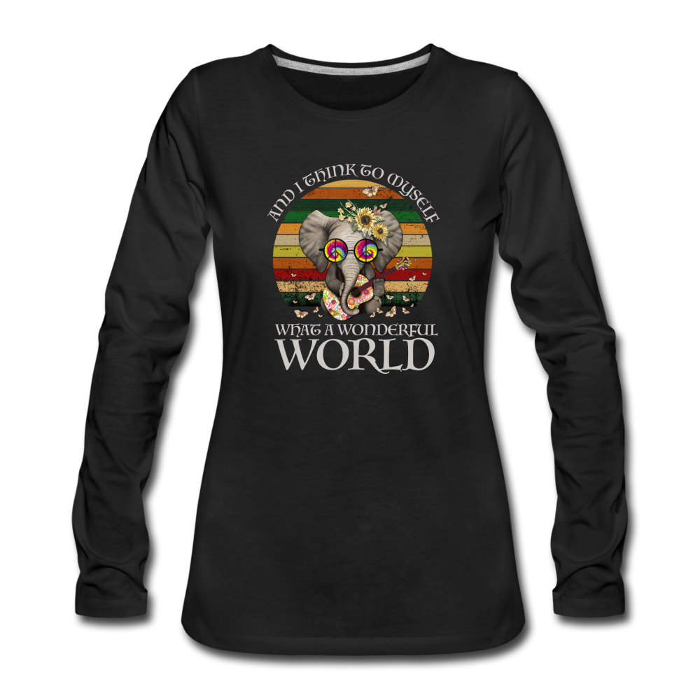 What A Wonderful World- Women's Premium Long Sleeve T-Shirt - black