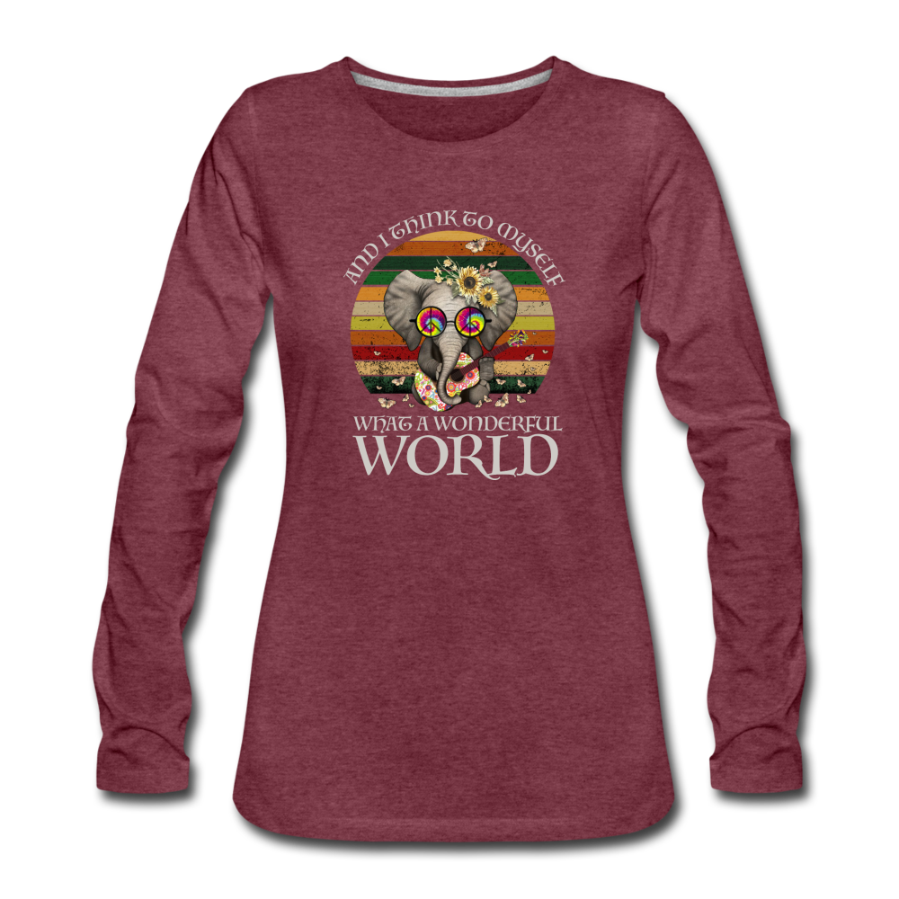 What A Wonderful World- Women's Premium Long Sleeve T-Shirt - heather burgundy