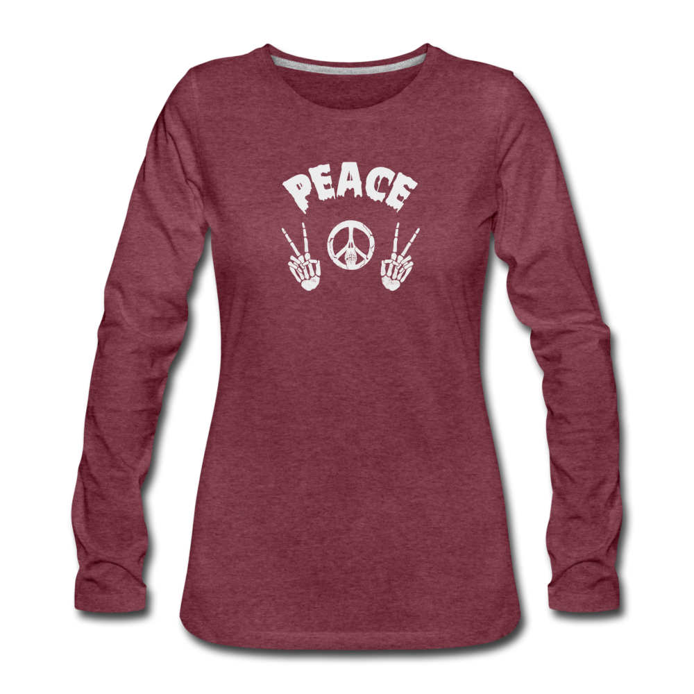 Peace Skeleton- Women's Premium Long Sleeve T-Shirt - heather burgundy