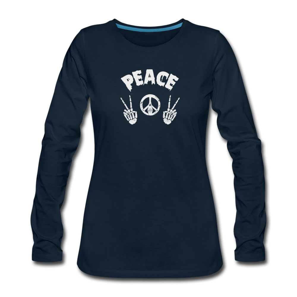 Peace Skeleton- Women's Premium Long Sleeve T-Shirt - deep navy